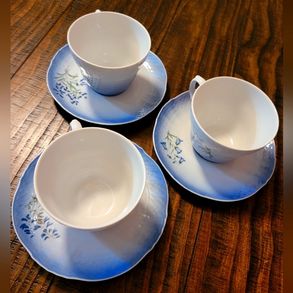 Aston & Westwood | Fine Porcelain | Teacup & Saucer Set| Blue/White w Floral - Picture 1 of 12
